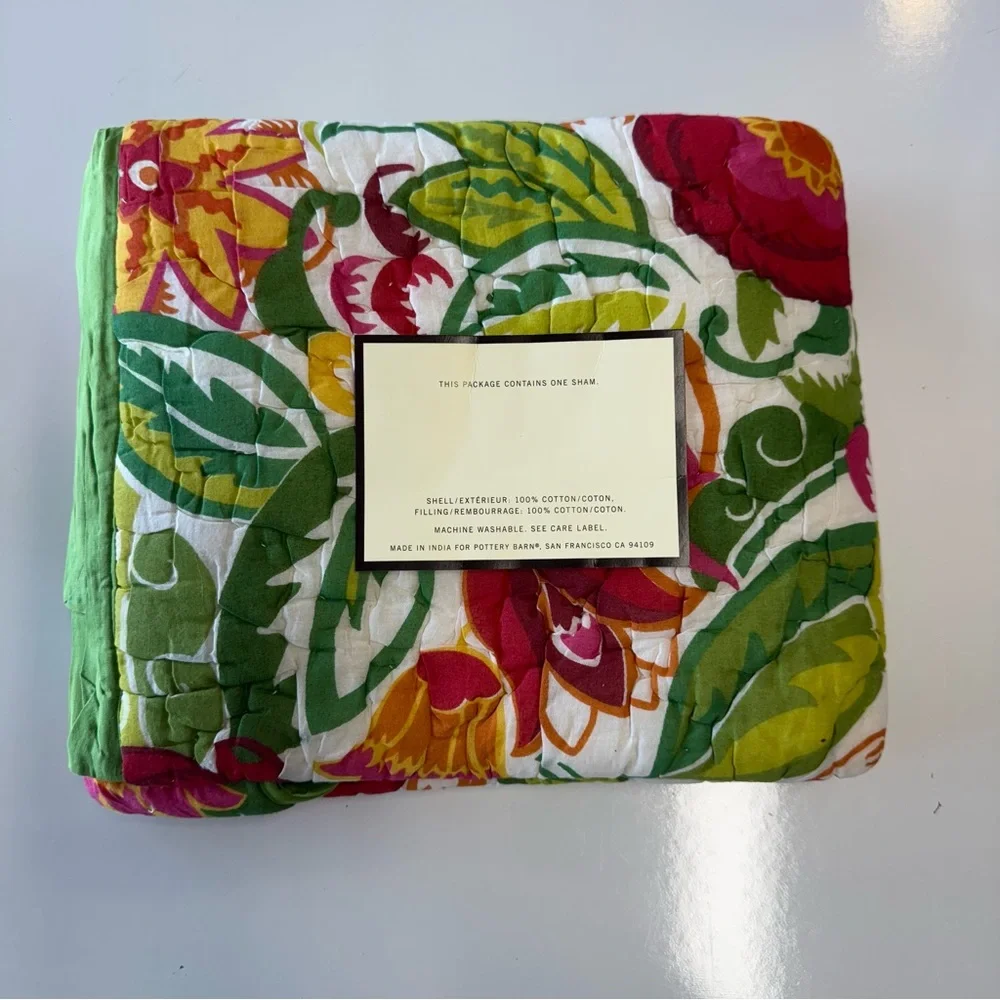 Pottery Barn Harper Quilted Sham 26x26 Euro Sham Multicolor Tropical Floral NEW